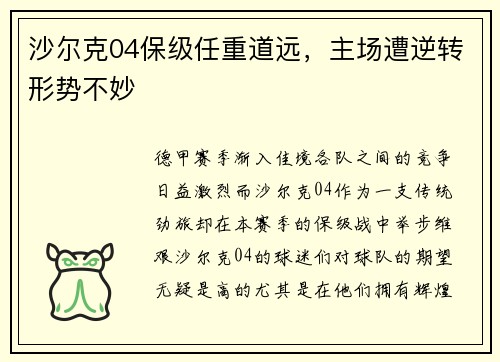 沙尔克04保级任重道远，主场遭逆转形势不妙